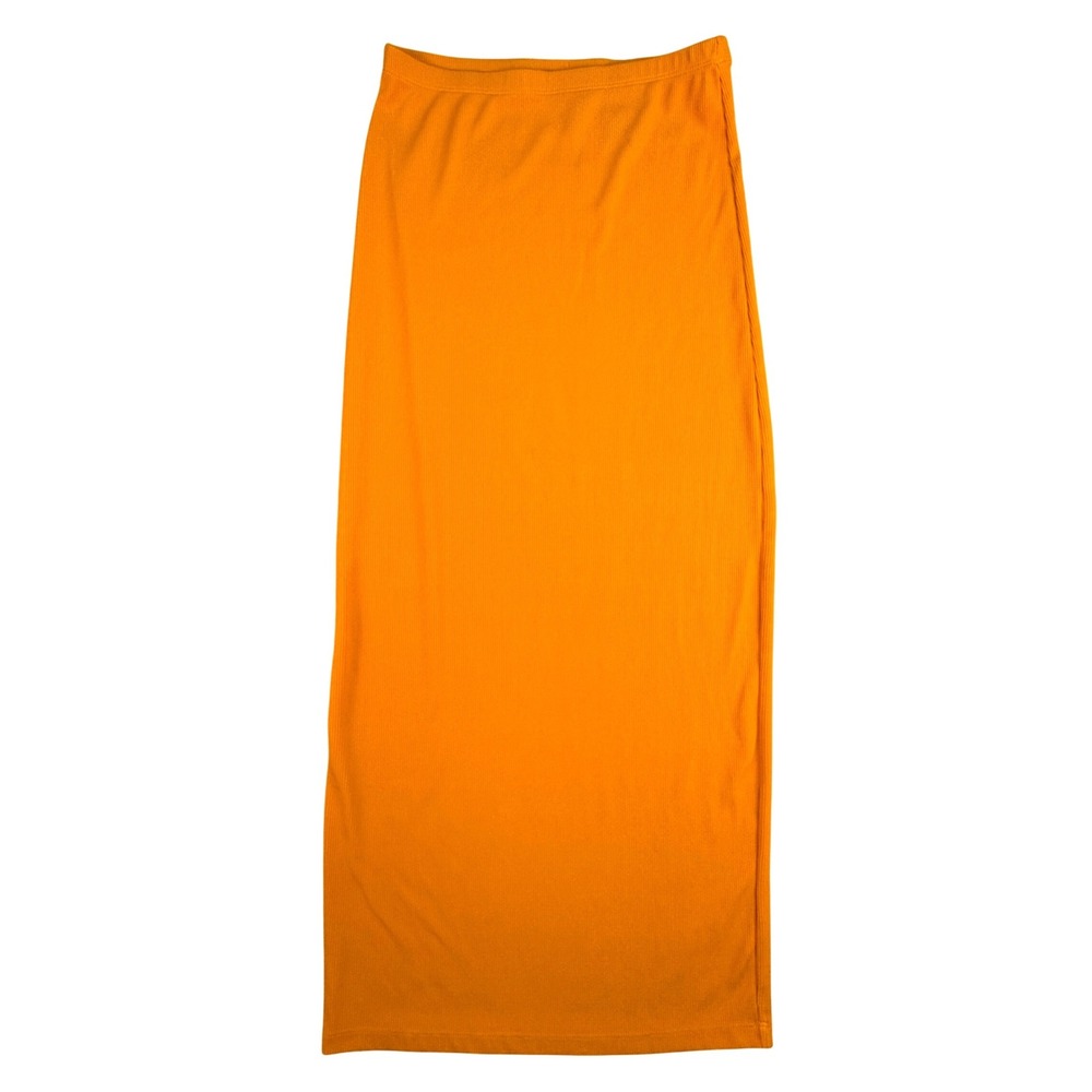 H&M Divided Womens Orange Ribbed Knit Maxi Skirt Elastic Waist Straight Fit‎